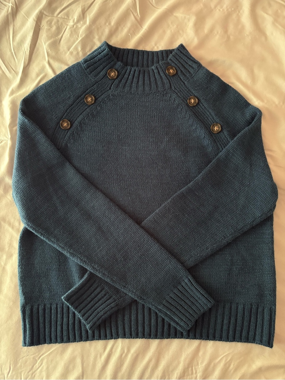 Copper Key Women's Crewneck Button-Shoulder Sweater in Teal Blue